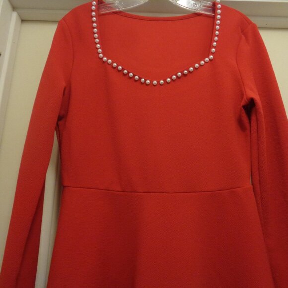 PRINCESS BRIGHT RED KNIT GIRL FLOUNCE PEARLY DRESS 10 - Picture 6 of 8